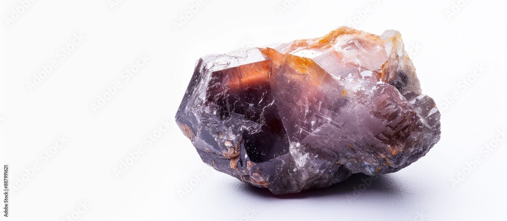 Aufkleber close up of a rough unpolished semi precious gemstone on a white isolated background with space for 