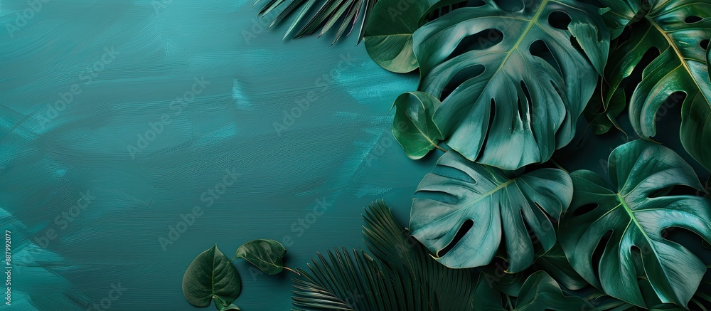 Sticker A green eco friendly backdrop featuring monstera plant leaves perfect for showcasing text with copy space image