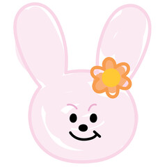 Illustration of pink bunny with flower png for animal, cartoon character, comic, mascot, cute patches, shirt print, plush toy, rabbit doll, zoo, souvenir shop, brooch, sticker, easter, emoji, summer
