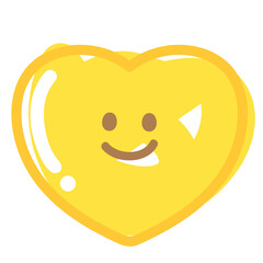 Illustration of smiling yellow heart for Valentine card, love sign, heart symbol, sticker, cartoon character, comic, mascot, standee, cute patch, shirt print, plush toy, kid doll, emoji, relationship