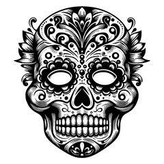 Fototapeta premium Mexican mask day of dead sketch engraving generative ai fictional character PNG illustration. Scratch board imitation. Black and white image.