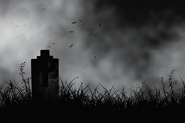 Gothic Headstone Amidst Fog