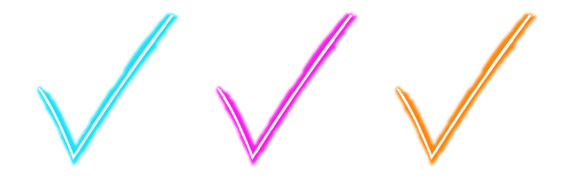 Set of neon check mark design elements
