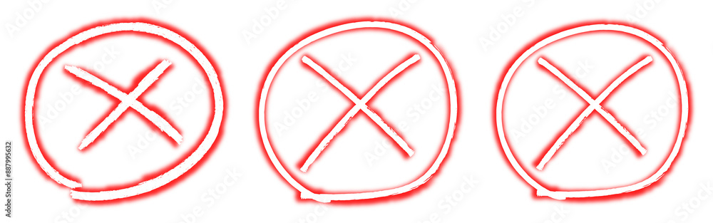 Poster set of red neon cross x shape design elements