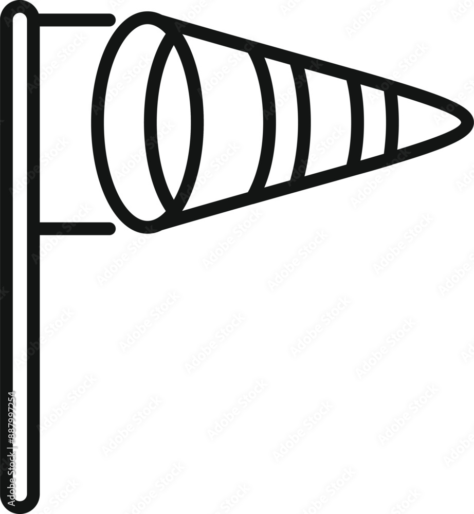 Poster windsock indicating wind direction and speed, a simple line icon design