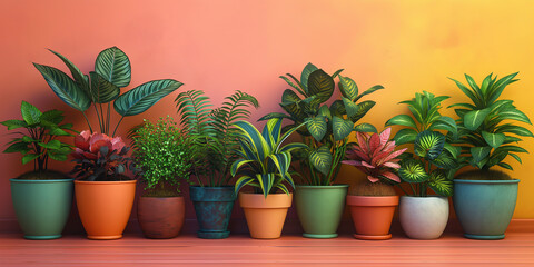 Lush and Vibrant Indoor Potted Plants Set Against a Serene Pastel Background for Modern Home Decor
