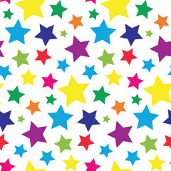 Vector seamless pattern with colorful rainbow stars confetti. Isolated on white background. Texture for wrapping paper, wallpaper, print.	