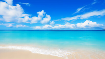 Fototapeta premium Clear turquoise sea with sand and bubbles on tropical beach and blue sky white cloud on summer holiday