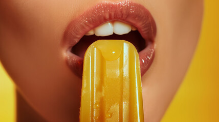 Close-up of person eating yellow popsicle