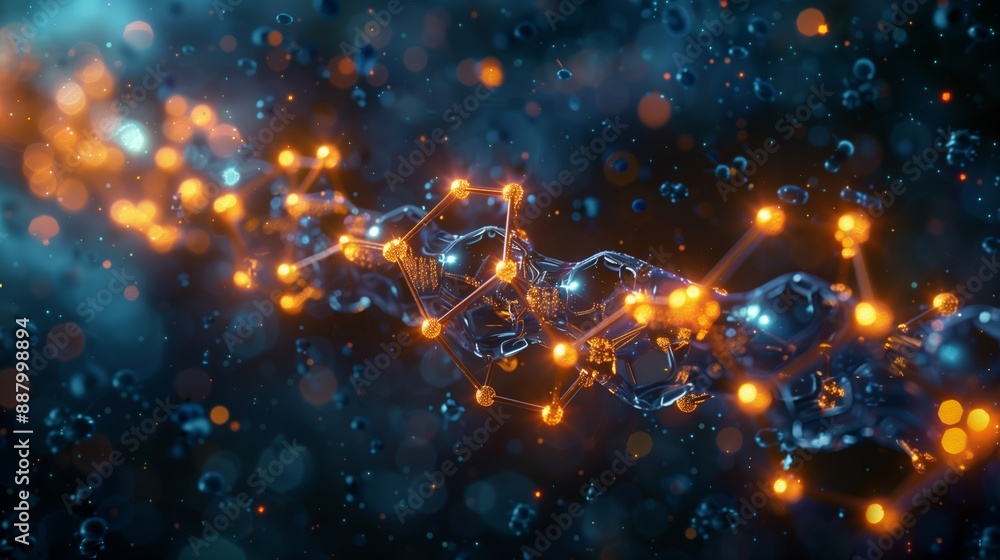 Poster a close-up view of a nanotechnology experiment, showcasing the intricate network of interconnected s