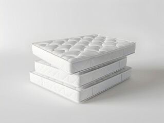 Stacked Mattress Arrangement on White Background for Product Display