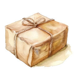 Obraz premium Package watercolor illustration isolated on transparent. png file for art work, posters, posters, cards, holiday decor.