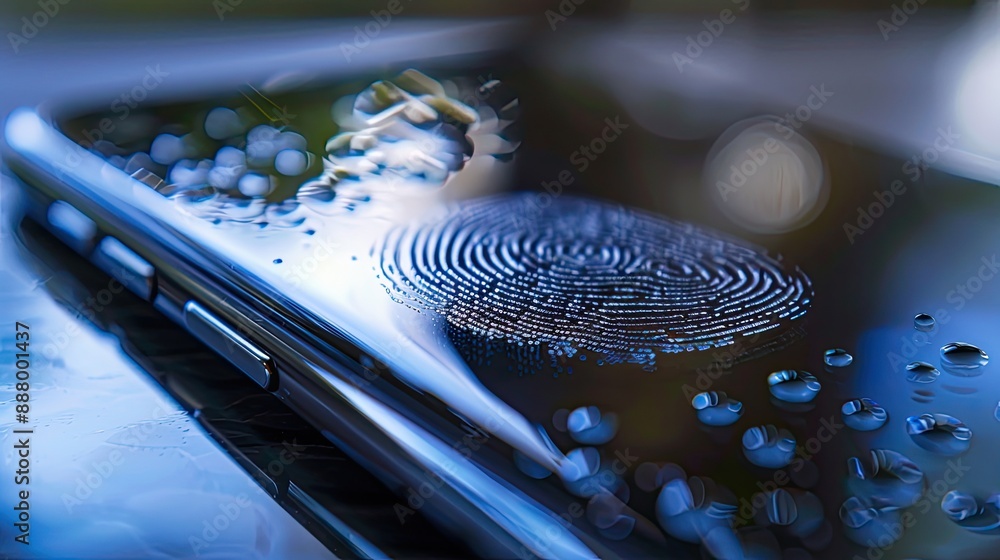Poster a close-up of a fingerprint scanner unlocking a smartphone.