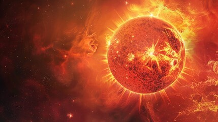 Obraz premium A close-up of a red giant star, with its swollen atmosphere and surrounding stars.