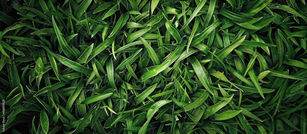 Poster close up shot displaying a detailed green grass texture with copy space image