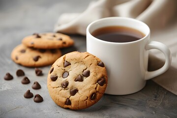 Delicious Chocolate Chip Cookies with a Cup of Coffee