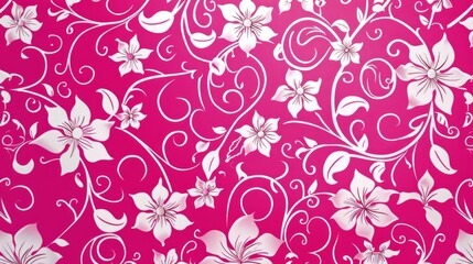 White Flowers on Pink Background.