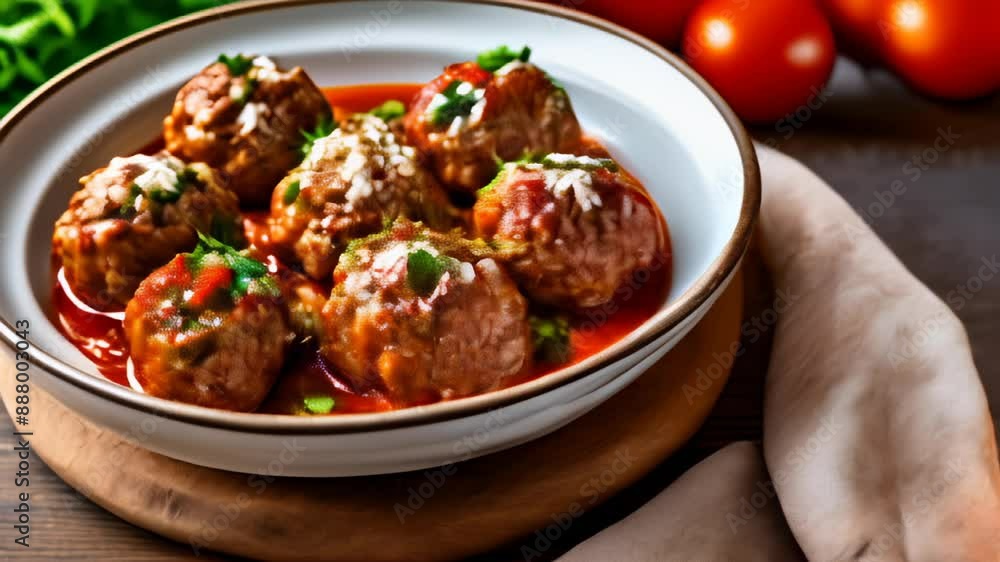 Sticker  Delicious meatballs in a rich tomato sauce ready to be savored