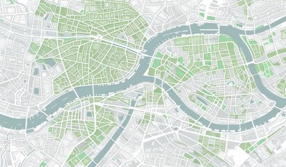 Fototapeta premium Detailed Green and White Urban Map