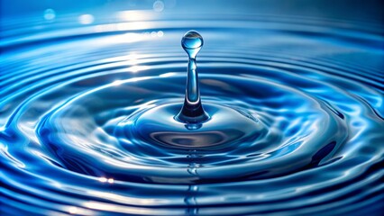World water day concept : Water drop close-up on a blue background with ripples and waves