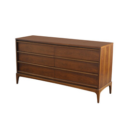 Classic mid-century modern dresser. Vintage wooden bedroom furniture. No background png.