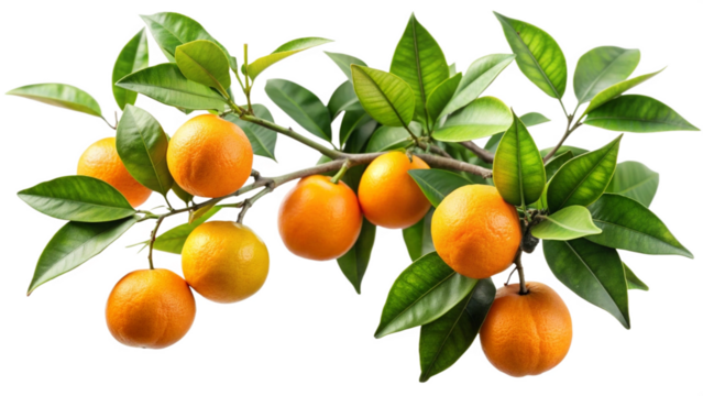 branch of orange with leaves isolated on white background.