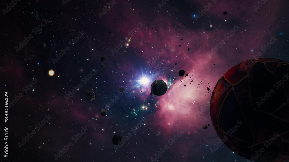 Poster galaxy space flight exploration travel through outer space at rho ophiuchi dark cloud .4k looping an