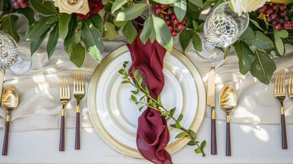 Table decor in a summer garden, holiday tablescape and dinner table setting, formal event decoration for wedding, family celebration, English country and home styling idea