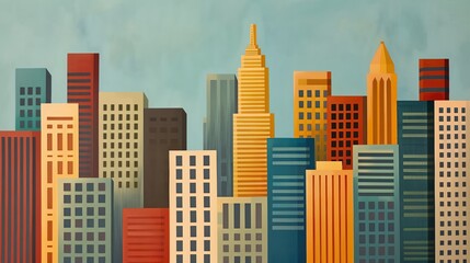 Fototapeta premium In this Art Deco cityscape painting