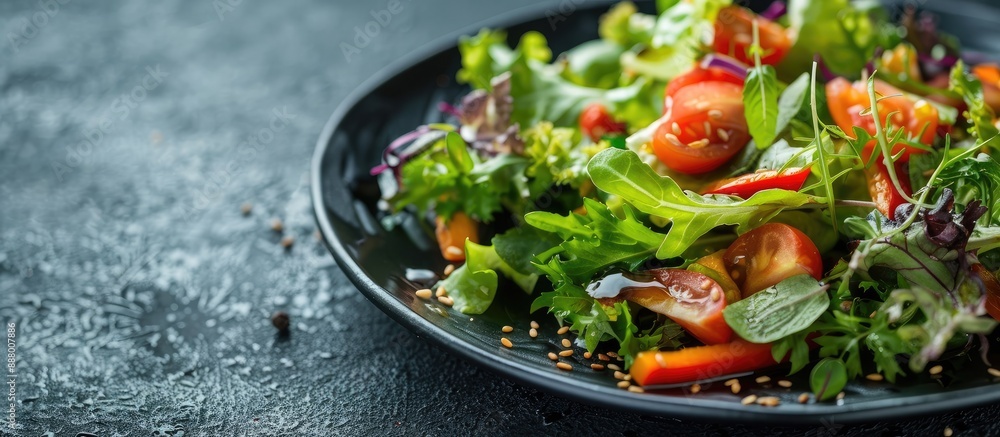 Poster close up of a japanese salad on a dark background with copy space image