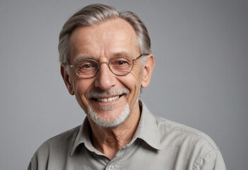 Obraz premium Portrait view of a regular happy smiling Switzerland old man, ultra realistic, candid, social media, avatar image, plain solid background