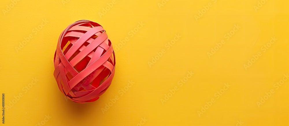 Aufkleber Minimalistic Easter themed flat lay featuring an Easter egg shape crafted from red paper filler against a yellow backdrop Image with room for text. Copy space image. Place for adding text and design
