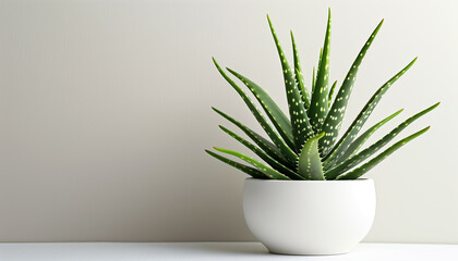 Aloe in a white pot on white background