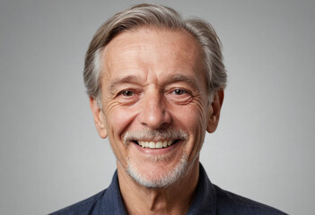 Obraz premium Portrait view of a regular happy smiling Austria old man, ultra realistic, candid, social media, avatar image, plain solid background