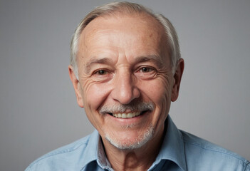 Fototapeta premium Portrait view of a regular happy smiling Belarus old man, ultra realistic, candid, social media, avatar image, plain solid background