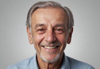 Obraz premium Portrait view of a regular happy smiling Cyprus old man, ultra realistic, candid, social media, avatar image, plain solid background