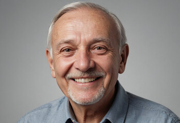 Obraz premium Portrait view of a regular happy smiling Moldova old man, ultra realistic, candid, social media, avatar image, plain solid background