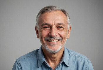 Obraz premium Portrait view of a regular happy smiling Montenegro old man, ultra realistic, candid, social media, avatar image, plain solid background
