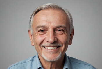 Obraz premium Portrait view of a regular happy smiling Montenegro old man, ultra realistic, candid, social media, avatar image, plain solid background