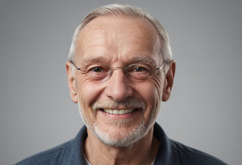 Obraz premium Portrait view of a regular happy smiling Poland old man, ultra realistic, candid, social media, avatar image, plain solid background