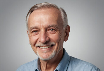 Obraz premium Portrait view of a regular happy smiling Poland old man, ultra realistic, candid, social media, avatar image, plain solid background