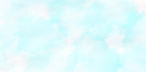 Vector blue in the sky and cloudy watercolor light wall grungy paint. canvas splash fluffy heaven watercolor painting beautiful cloudscape pastel texture background.