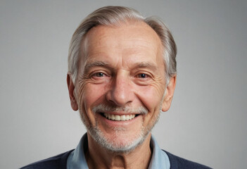Obraz premium Portrait view of a regular happy smiling Slovenia old man, ultra realistic, candid, social media, avatar image, plain solid background