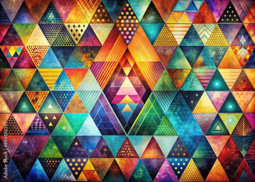 Poster vibrant abstract artwork featuring a geometric triangle background, accentuated by intricate texture