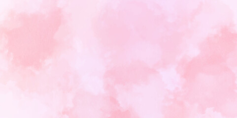 Vector pink in the sky and cloudy watercolor light wall grungy paint. canvas splash fluffy heaven watercolor painting beautiful cloudscape pastel texture background.