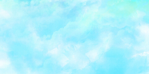 Vector blue in the sky and cloudy watercolor light wall grungy paint. canvas splash fluffy heaven watercolor painting beautiful cloudscape pastel texture background.