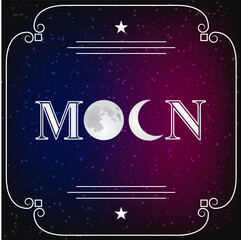 Naklejka premium Stylized moon text on color space background / vector illustration