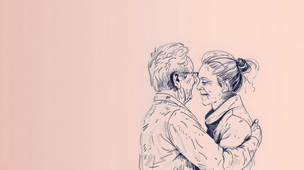 Naklejka premium Grandparents Day Black Line Sketch on Soft Pink Background.