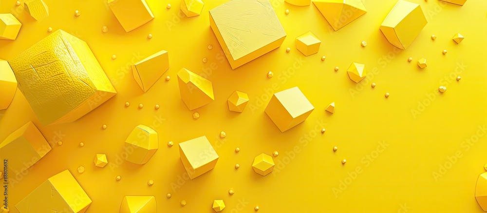Poster minimal concept showcasing yellow geometric shapes on a yellow background with copy space image