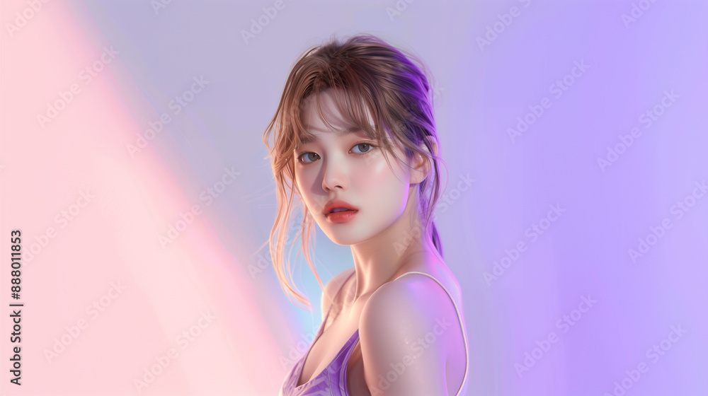 Poster 美肌の若くて可愛いいアジア人女性の美容ポートレート｜日本・韓国
